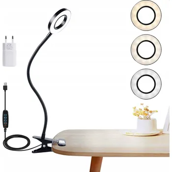 Lampička LED LAMPA DÁLKOVÝ OVLADAČ USB OHEBNÝ STOLNÍ KROUŽEK S KLIPEM NOČNÍ PRO ČTENÍ