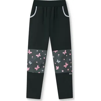 Dívčí kalhoty Dívčí softshellové kalhoty Wolf & Wolfie (jarní bez fleecu) B2683 černé s motýlky