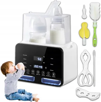 Ohřívač a sterilizátor 9v1 OHŘÍVAČ LAHVÍ a LCD DVOJITÝ PRO 2 LAHVE STERILIZÁTOR S LAMPICKOU