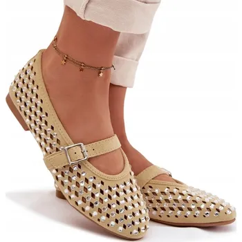 Dámské baleríny Dámské baleríny z eko semiše s kamínky, žluté, prolamované, velikost 37