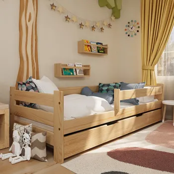 Dětská postel 180x80 cm Oli se zásuvkou, zábranou a roštem, 100% dřevo