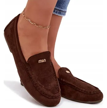 Dámské mokasíny Dámské mokasíny z eko semiše, malý zlatý detail, nazouvací, čokoládové, velikost 36