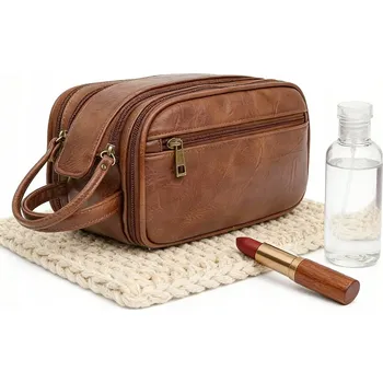 Kosmetická taška Pánská kožená kosmetická taška cestovní velká hnědá