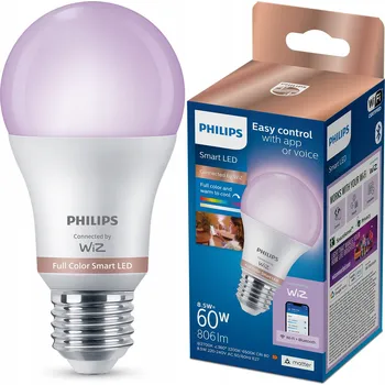 Žárovka LED žárovka E27 8,5W (ekvivalent 60W) RGB Chytrá SMART WiFi Ovládání přes aplikaci WiZ Philips