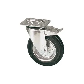 Pojezdové kolečko LNR 140/GRD Otočné kolo s černou gumovou obručí a brzdou 7170057