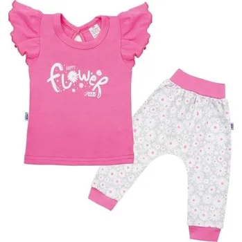 Kojenecká souprava 2-dílná kojenecká bavlněná souprava New Baby Happy Flower tmavě růžová 62 (3-6m)