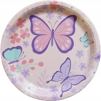Party nádobí Papírové TALÍŘKY MOTÝLI RŮŽOVÍ dekorace narozeniny 6 Ks VP