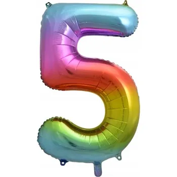 Balónek Hip Hip Hurá! - Balón 86 cm Číslice 5 Duhový