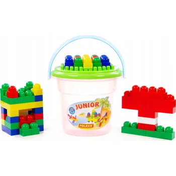 ostatní stavebnice "Junior" Stavebnice 57 dílů v růžovém Maxi kbelíku s víkem, vzdělávací hračka