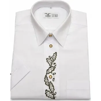 Pánská košile Luko Myslivecká košile bílá se zelenou výšivkou - krátký rukáv - Velikost 40