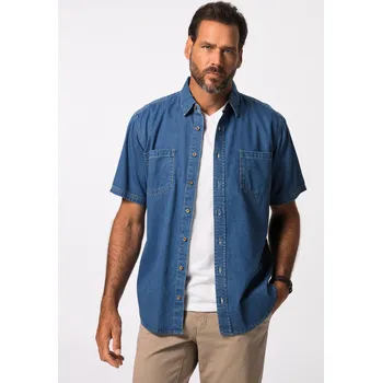 Pánská košile JP1880, Plus size Džínová košile, kolekce Denim, Modern střih, Kent límeček, do velikosti 8XL pro plnoštíhlé nadměrná velikost, 822889902-1454, modrý, 5XL, Plus size oblečení, Oblečení pro vysoké muže, Nadměrné velikosti, Oblečení pro plnoštíhlé.