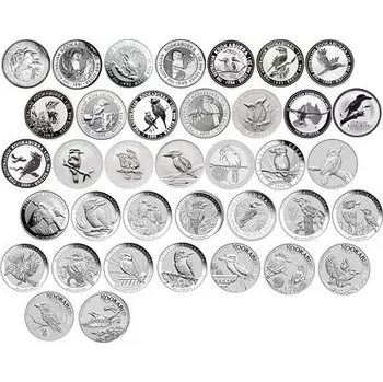 Sada stříbrných mincí Kookaburra 37 x 1 Oz (1990-2026)