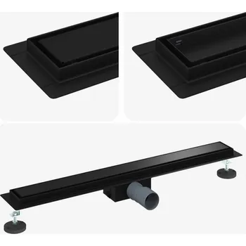 Odvodňovací žlab 2 v 1 Sprchový žlab Černý 70 cm Nerezová ocel 304