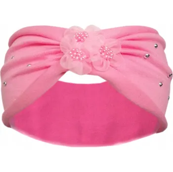 Čepice DĚTSKÁ ČELENKA TURBAN S KVĚTINAMI A PERLIČKAMI