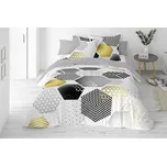 Povlečení saténové 160x200 geometrický vzor šedá žlutá