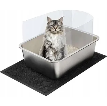 Toaleta pro kočky otevřená z z nerezové oceli s podložkou o rozměrech 45 x 35 cm