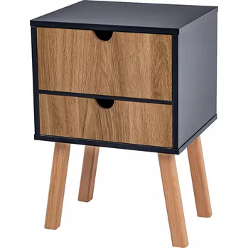 Noční stolek Noční Stolek MDF Bukové dřevo Černý korpus Dvě zásuvky Dub POSNORD