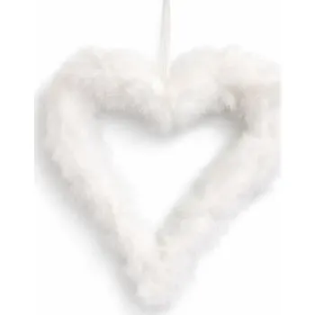 Vánoční ozdoba DECOLED Srdce z peříček, 37 cm, bílá
