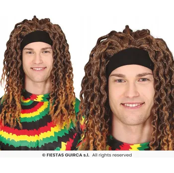 Karnevalová paruka PARUKA REGGAE RASTA S ČELENKOU DREDY HNĚDÉ