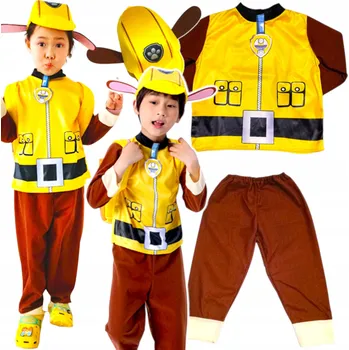 Karnevalový kostým Tlapková patrola KOSTÝM RUBBLE PŘEVLEK NA PÁRTY 3v1 + ČEPICE VELIKOST 98-110