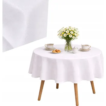 ubrus BÍLÝ KULATÝ OZDOBNÝ KAŽDODENNÍ UBRUS ODOLNÝ PROTI SKVRNÁM, 140 Cm
