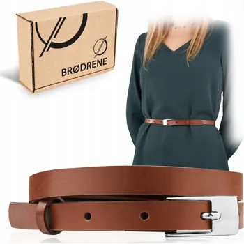Opasek Kožený Opasek Brodrene Tenký hnědý dámský pásek se stříbrnou sponou, 100 cm