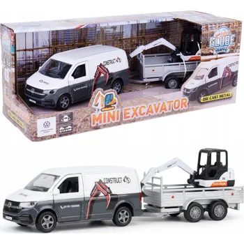 autíčko VOLKSWAGEN TRANSPORTER T6.1 2019 S PŘÍVĚSEM + BAGR KIDS GLOBE