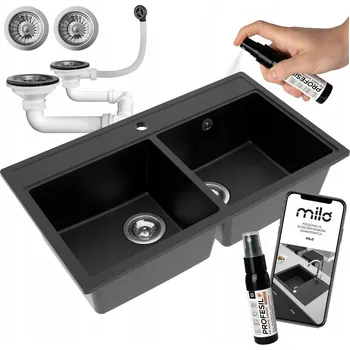 Granitový dřez Dvoukomorový dřez Milo METRO granit černý