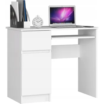 Psací stůl Bílý psací stůl pro děti 90 cm 1 šuplík 1 dvířka