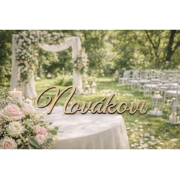 Svatební dekorace Dary dřeva Dřevěné příjmení novomanželů na svatební stůl – personalizovaná svatební dekorace ze dřeva Velikost: 20 cm