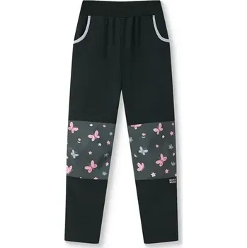 Dětské softshellové kalhoty bez fleecu - Wolf & Wolfie B2683, černá / motýlci vel.98