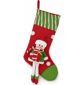 Velikonoční dekorace DECOLED Vánoční dekorace punčocha s panáčkem, 50 cm, látkové, červená a zelená, interiér