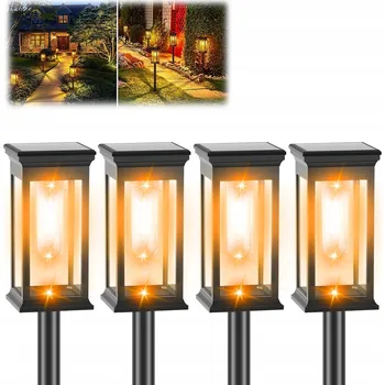 Venkovní osvětlení 4x Solární Zahradní LED Svítidla Sloupek Zapichovací Černá do Zahrady Hrot