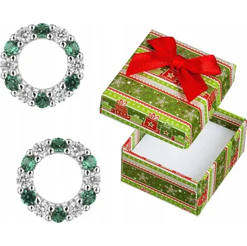 Náušnice Stříbrné Náušnice Kruhy se Zelenými Zirkony, Kolečka, Puzetky pro Dívky