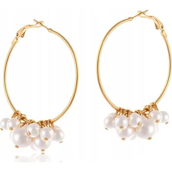 Náušnice COLIBRA Pozlacené Náušnice kruhy o průměru 4,5 cm, zdobené perlami