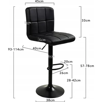 Barová židle BAROVÁ ŽIDLE KUCHYŇSKÁ BAROVÁ ŽIDLE KŘESLO Z EKOKŮŽE OTOČNÉ ČERNÉ