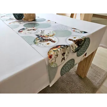 ubrus VELIKONOČNÍ BĚHOUN NA STŮL ZAJÍČCI KRASLICE 40 cm x 140 cm