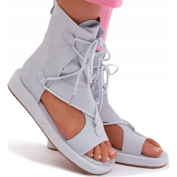 Dámské sandále DÁMSKÉ SANDÁLY Z EKO SEMIŠE S VÁZÁNÍM A ZIPEM, MODRÉ, VELIKOST 39