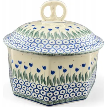 Dóza na potraviny Dóza na sušenky / plechovka s motivem Tulipány, dekor 490A, keramika Bolesławiec