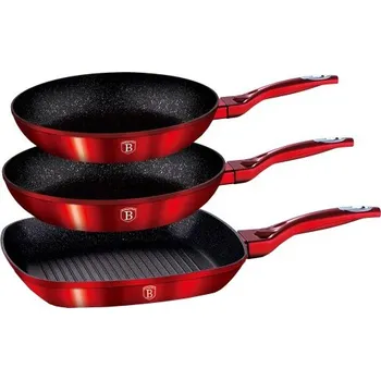 Nádobí BERLINGERHAUS Pánev s mramorovým povrchem sada 3 ks Burgundy Metallic Line