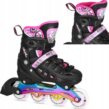 Kolečkové brusle Brusle 2v1 4V1 Růžové LED EVA pěna Rainbow Velikost M NILS EXTREME