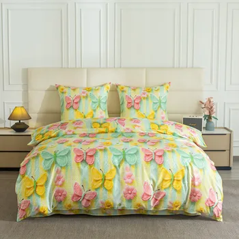 Povlečení Povlečení Motýli Květiny 3D Barevné 160x200 Jarní Měkké