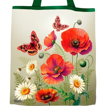 Plátěná nákupní taška - Vlčí máky a kopretiny