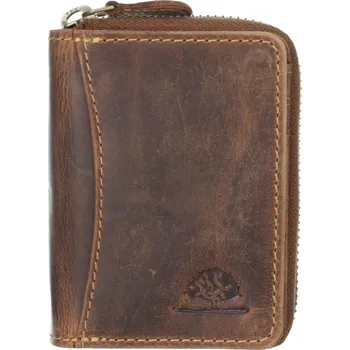 Peněženka GREENBURRY Zipová kožená peněženka Leon 1667-25 hnědá