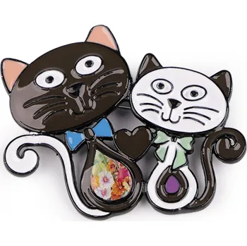 Brož Kočičí paní Emailový brož se dvěma kočkami - 4 barvy Barva: černá