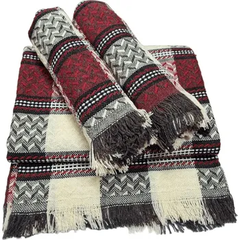 Obraz Dekorační sada přehoz 170x205 + 2x 60x170 bordó krémová hnědá kostka