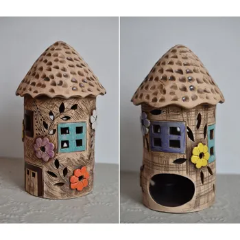 Zahradní dekorace Keramický svícen DOMEK zelená 24,5 cm