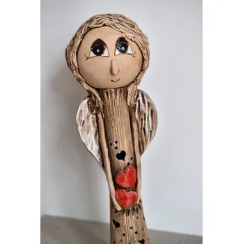 Svícen Bureš svícen ANDĚL keramický 45 cm dvě srdce