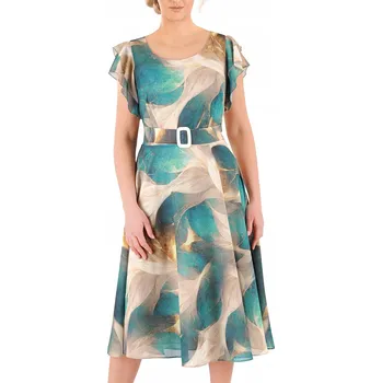 Dámské šaty Koktejlové šaty Carla Moreno z šifonu do poloviny lýtek, velikost 48