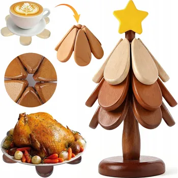 Obraz PODLOŽKY POD SKLENICE VE TVARU VÁNOČNÍHO STROMEČKU 3 KS SE STOJANEM